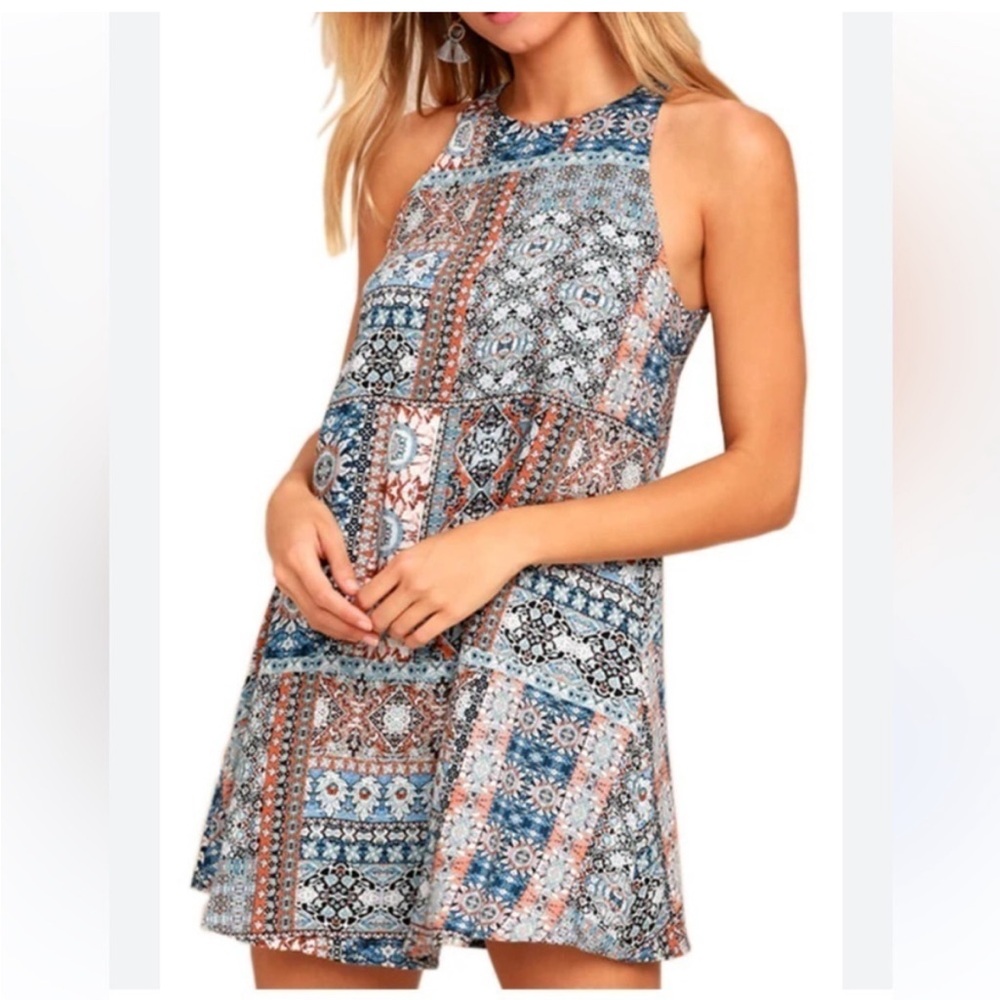 Lulus Halter Neck Boho Print Mini Dress size L